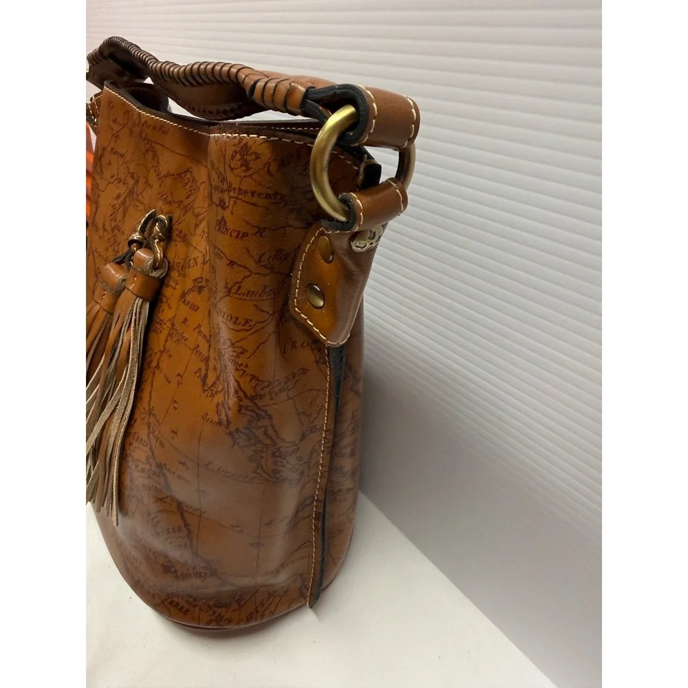 Patricia Nash Torresina Leather Bucket Crossbody Bag RIOT RUST MAP PRINT PURSE